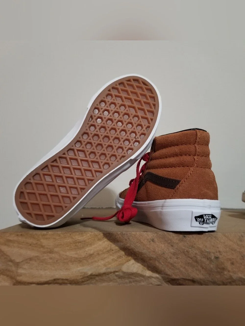 NEW! Vans Kids' Brown Suede High-Top Sneakers with Red Laces Sk8-hi Sz 12 NWT